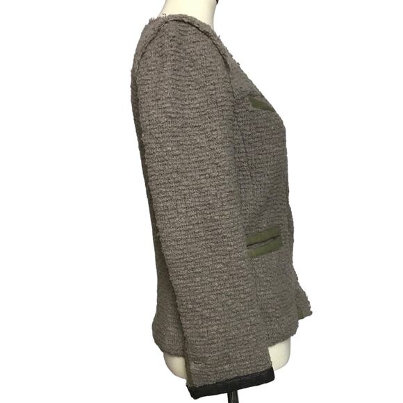 Isabel Marant Taupe Boucle Tweed Woven Snap Button Leather Trim Coat Jacket 0 - Picture 6 of 16